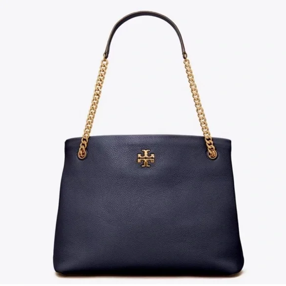Tory Burch Dark Blue Shoulder Bag with Gold Chains - Picture 2 of 10